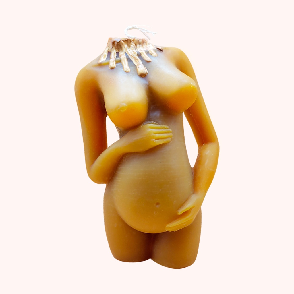 Grande bougie en cire d'abeille bio: Pièce sculptée artisanale (Akna)