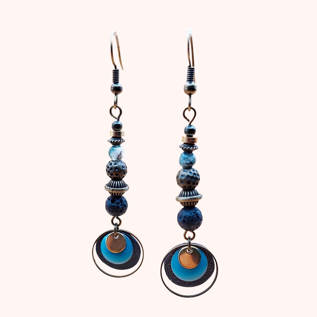 Boucles d'oreilles longues, Bijoux artisanaux (Bleu)