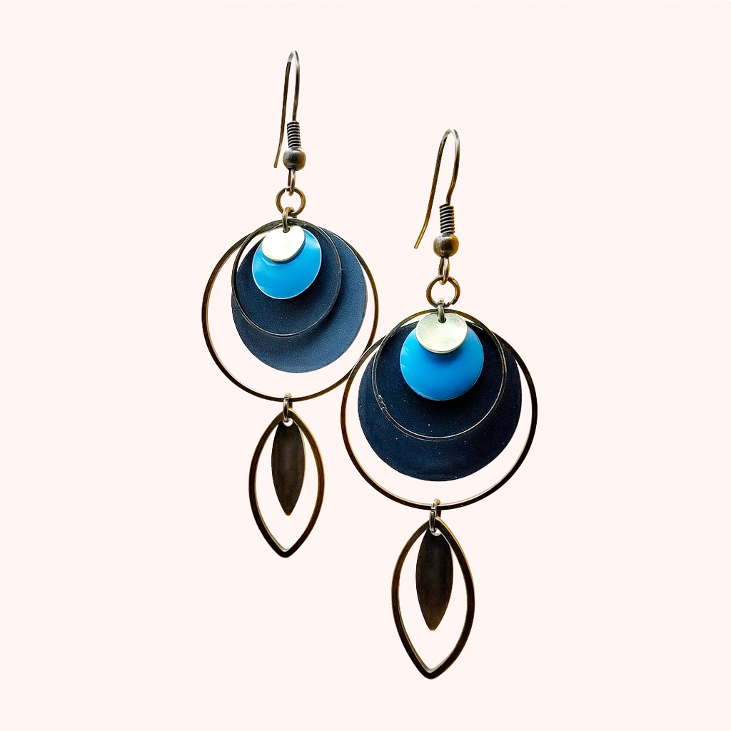 Boucles d'oreilles rondes: Bijoux artisanaux (Bleu)